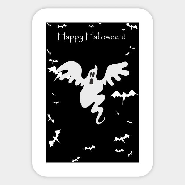 "Happy Halloween" Wiggly Ghost Sticker by saradaboru
